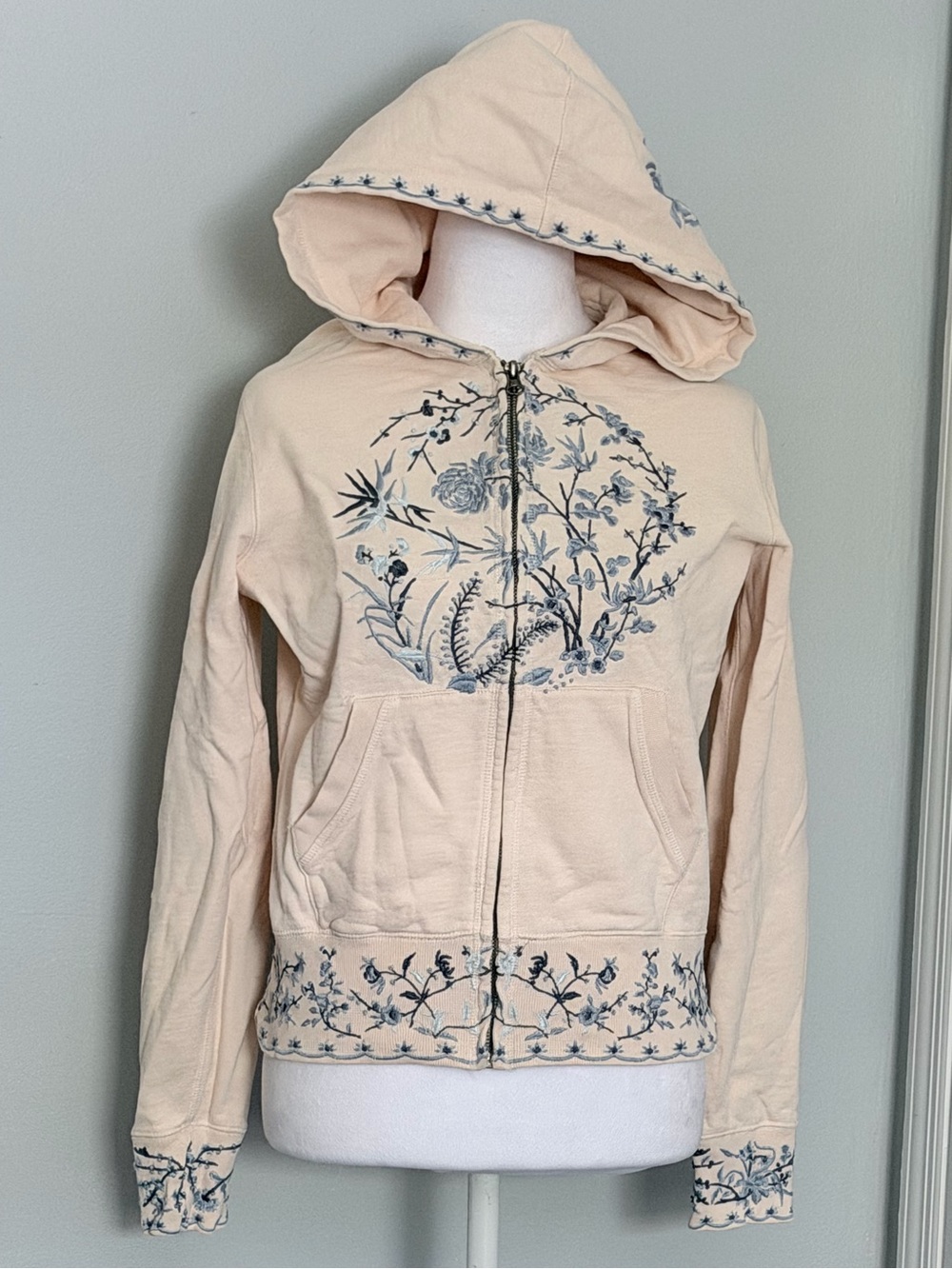 Lucky Brand vintage Y2K-era full-zip 3D embroidered hoodie boho fairycore floral - Picture 6 of 14
